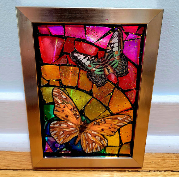 Butterflies Rainbow Mosaic Re-cycled Disc & Resin Art