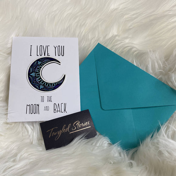 To The Moon and Back Sticakrd (Greeting Card with Sticker) - HandmadeSask