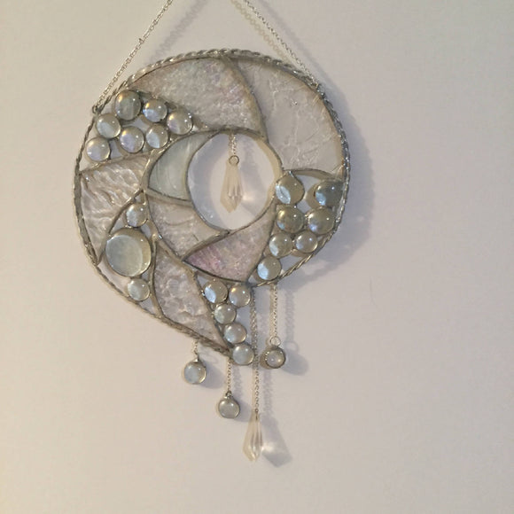 Stained glass spiral with dangles
