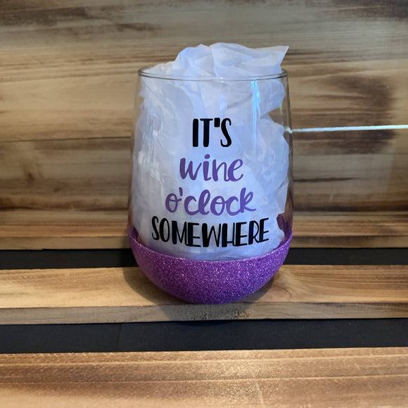 Wine O'clock Glitter Stemless - HandmadeSask