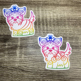 Set of 6 Rainbow Yorkie 3" Vinyl Water Resistant Stickers/Decals - HandmadeSask