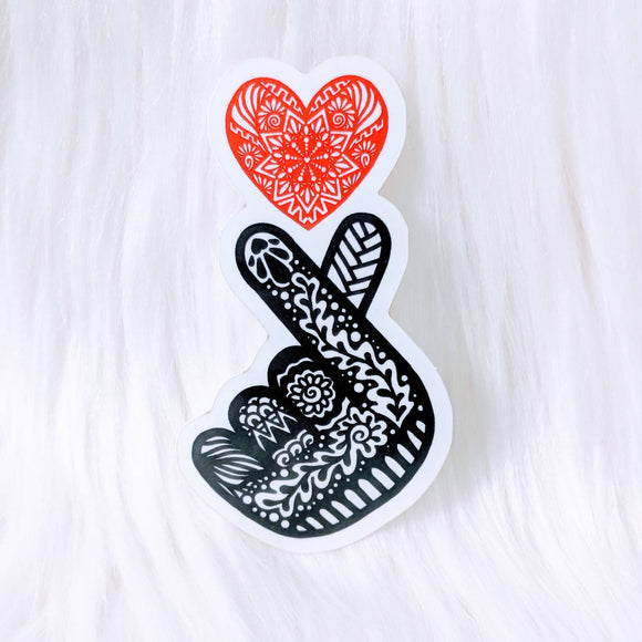 K Finger Heart Waterproof Sticker - HandmadeSask