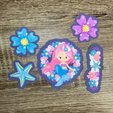 Set of 16 Floral Mermaids 2"-3.5" Vinyl Water Resistant Stickers/Decals - HandmadeSask