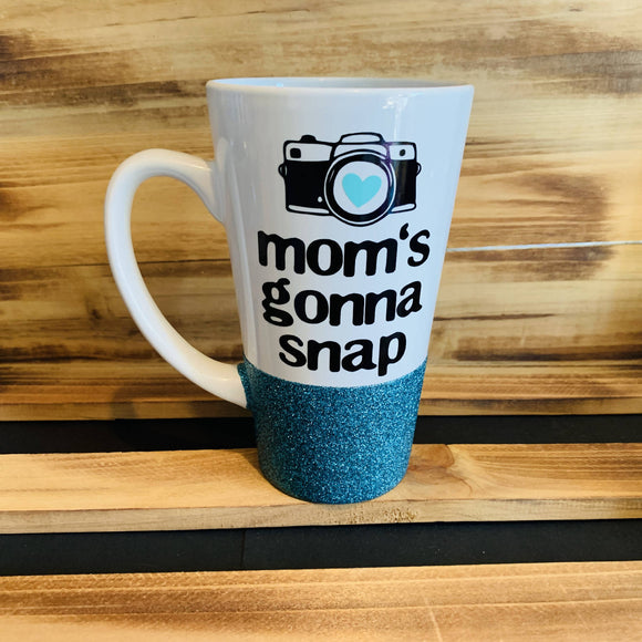 Mom's Gonna Snap Glitter Mug - HandmadeSask