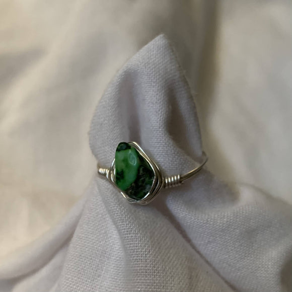 Silver Wrapped Green Jasper 2 Ring (24g)
