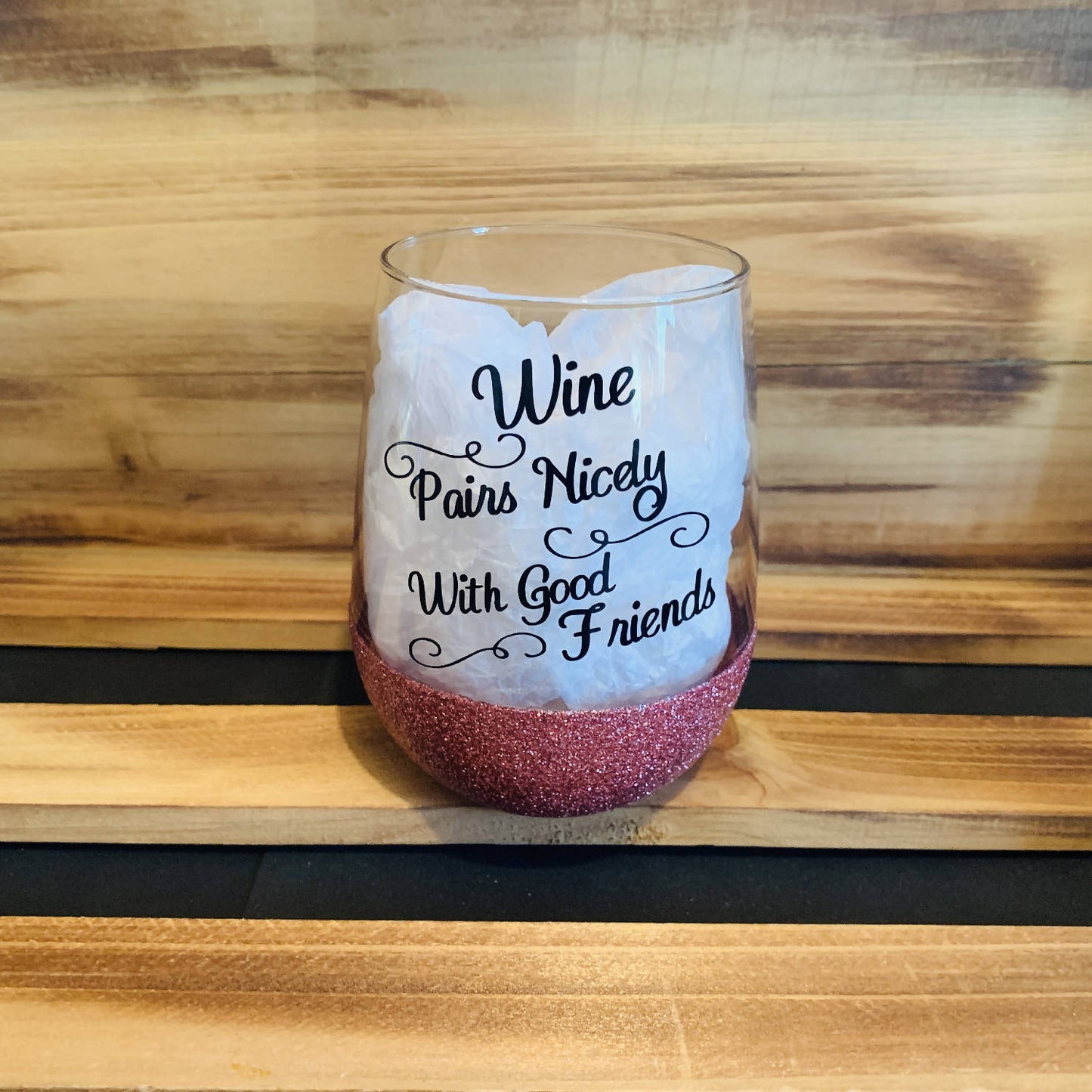 Wine Pairs With Good Friends Glitter Stemless